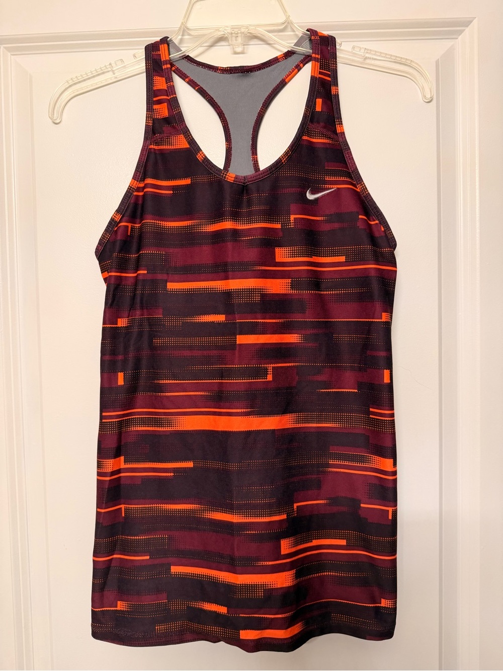 Nike Dri Fit Women’s Orange & Burgundy Racerback Long Tank Top with Sports Bra
